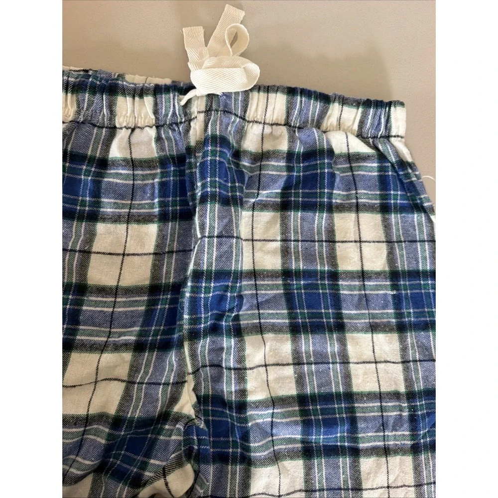 Unbranded Mens Size L Blue Green Plaid Flannel Pajama Pants Sleepwear Drawstring
